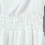 Women Summer Square Neck Lace-Up Ruffle Edge Backless Short Sleeve Dress