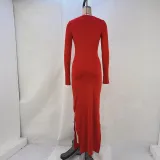 Women Solid Long Sleeve Bodycon Slit Dress