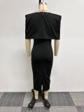Casual Fashion Sleeveless Slim Back Slit Bodycon Dress Waistcoat Two-Piece Set