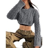 Autumn And Winter Fashionable And Versatile Round Neck Crop Long-Sleeved Sweater For Women