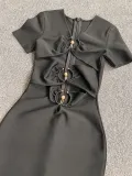 Women's Summer Metallic Sexy And Elegant Long Slim-Fitting Short-Sleeved Bandage Dress