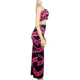 Spring Summer Style Sleeveless Fashion Letter Printed Strapless Top Long Skirt Women's Two Piece Set