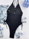 One-Piece Swimsuit Women's Solid Color Lace Up Drawstring Swimwear