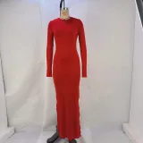 Women Solid Long Sleeve Bodycon Slit Dress