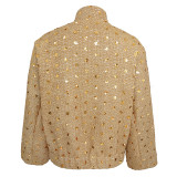 Autumn And Winter Women's Pocket Embroidered Sequined Jacket