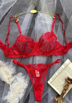 Flower Mesh Embroidery See-Through Sexy Lingerie Set