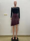 Women Autumn and Winter High Waisted Irregular PU-leather Skirt