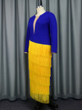 Winter Contrast Color Tassel Chic Style Elegant Party Dress
