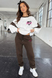 Women Heart Print Color Block Top and Casual Pants Set