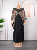 Muslim African Beaded Casual Round Neck Dress Women's Plus Size Leopard Print Robe