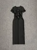 Women's Summer Metallic Sexy And Elegant Long Slim-Fitting Short-Sleeved Bandage Dress