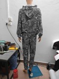 Autumn And Winter Denim Pattern Printed Loose Two Piece Tracksuits