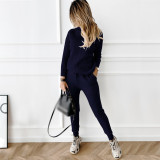 Women turtleneck Solid Casual sweater + trousers two-piece set
