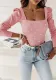 Women Autumn and Winter Solid Beaded Long Sleeve Ribbed Top