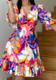 Summer Women Printed Elegant Ruffle Dress