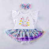 Girls Easter Cartoon Rabbit Dress with Hair Accessories Two-piece Set