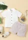 Boys summer linen Casual short-sleeved Turndown Collar Polo shirt Solid and Shorts two-piece set