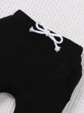Girls Heart Print Letter printed white long-sleeved T-shirt + black trousers two-piece set