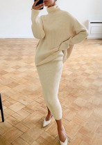 Women turtleneck Loose-Cut sweater and skirt two-piece set