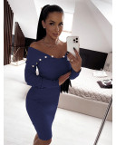 Autumn and Winter Women Clothing Buttoning Long Sleeve Knitting Bodycon Dress