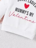 Girls Heart Print Letter printed white long-sleeved T-shirt + black trousers two-piece set