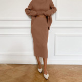Women turtleneck Loose-Cut sweater and skirt two-piece set