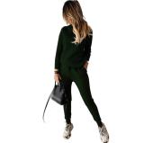 Women turtleneck Solid Casual sweater + trousers two-piece set