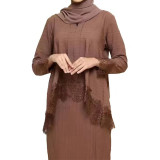 Women Lace nine-quarter sleeve pleated dress two-piece set