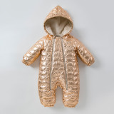 Boys Autumn and Winter Shiny Hooded Long Sleeve Padded Romper