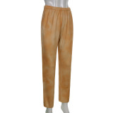 Women Tie Dye Printed Zip Long Sleeve Hoodies + Straight Pants Casual Two Piece Set