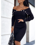 Autumn and Winter Women Clothing Buttoning Long Sleeve Knitting Bodycon Dress