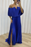 Winter and Spring pleated Off Shoulder slit elegant sexy dress for women