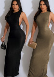 Fashion Women's Solid Color Round Neck Sleeveless Slit Maxi Dress
