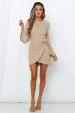 Winter and Spring women's clothing Bell Bottom sleeve high waist long sleeve Lace-Up dress