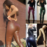 Pu Leather Pants Women's Plus Size High Waist Basic Pants Women's Outdoor Wear Stretch Tight trousers