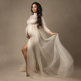 Stretch See-Through Mesh maternity long dress