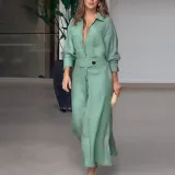 Fall Chic Career Strappy Solid Slim Waist Long Sleeve Irregular Shirt Dress
