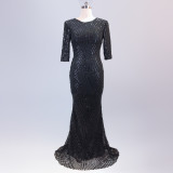 Long Sequin Half Sleeve Plus Size Fat Beauty Mermaid Formal Party Evening Dress