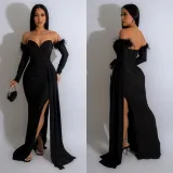 Fashion Women's Solid Color Pleated Low Back Slit Maxi Dress