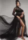Stretch See-Through Mesh maternity long dress