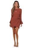 Winter and Spring women's clothing Bell Bottom sleeve high waist long sleeve Lace-Up dress