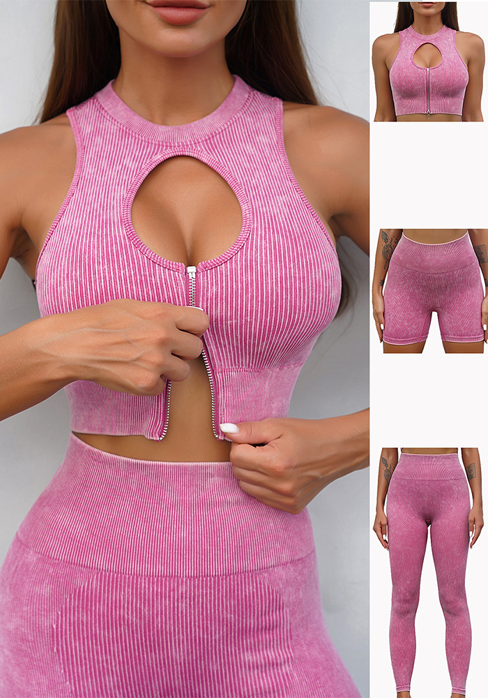 Wholesale Yoga clothing set for women seamless sports push-up vest  high-waist yoga pants zipper fitness clothing