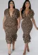 Summer v-neck Low Back Slim Fit leopard print Slim Waist sexy dress
