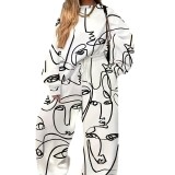 Winter and Spring Plus Size Print Casual Long Sleeve Two-piece Pants Set
