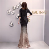 Long Sequin Half Sleeve V-neck Plus Size Fat Beauty Mermaid Formal Party Evening Dress