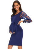 Patchwork Floral Long Sleeve Fitted Round Neck Maternity Dress