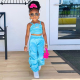 Children's Clothing Girls Pleated Camisole Summer Style Casual Loose Pants Two-piece set