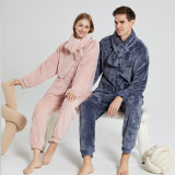 Soft Coral Fleece Pajamas Women's Winter Warm Cardigan Couple Pajamas Available Outdoor Wear Home