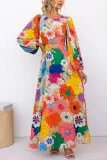 Spring long-sleeved print lace-up Open Waist Holidays street fashion dress for women
