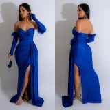 Fashion Women's Solid Color Pleated Low Back Slit Maxi Dress